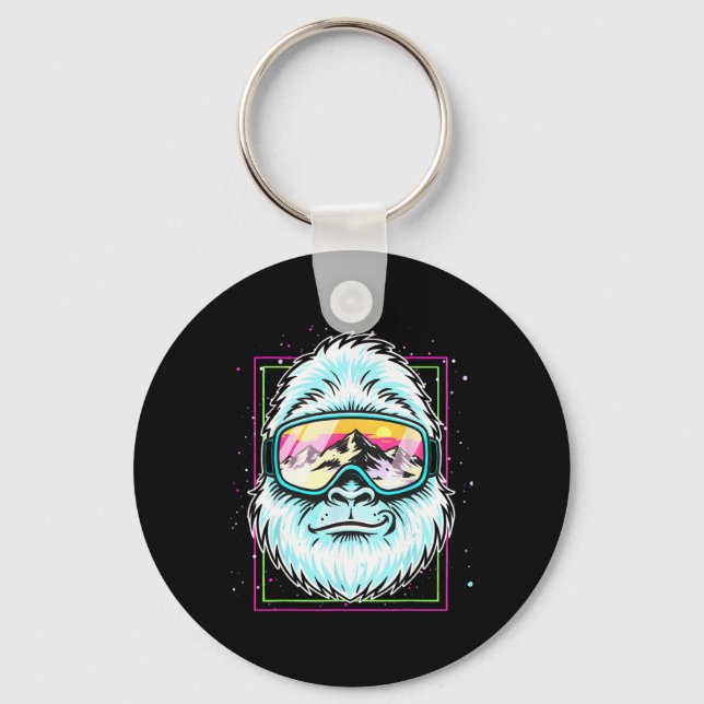 Yeti Ski Instructor Shirt, Mountain Snowman Skiing Key Ring (Front)