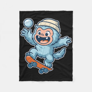 Yeti Snowll Skateboard Fun  Fleece Blanket