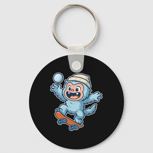 Yeti Snowll Skateboard Fun  Key Ring (Front)