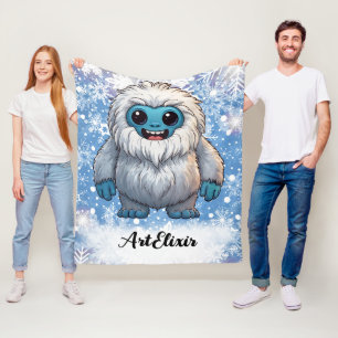 Yeti Standing Cute Kawaii Snowflakes Print Fleece Blanket