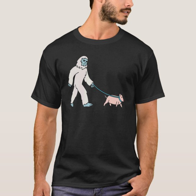 Yeti Walking Mini Pig Cryptozoology Pet T-Shirt (Front)