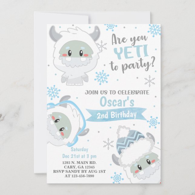 Yeti winter boy birthday invite, Yeti invitation. Invitation (Front)