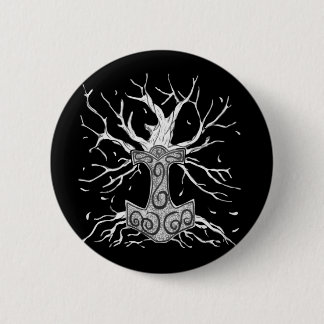 Yggdrasil, the Tree of Nine Worlds, and Mjolnir 6 Cm Round Badge
