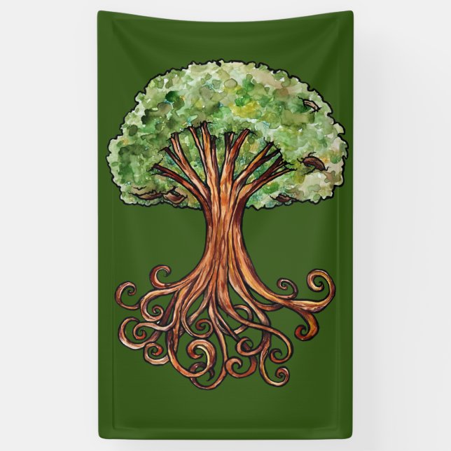 Yggdrasil Tree Norse Mythology Watercolor Banner (Vertical)