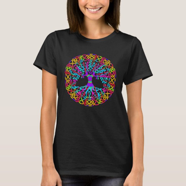 Yggdrasil Tree of Life Celtic Tie Dyed Nordic Viki T-Shirt (Front)