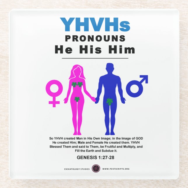YHVH's Pronouns Glass Coaster (Front)