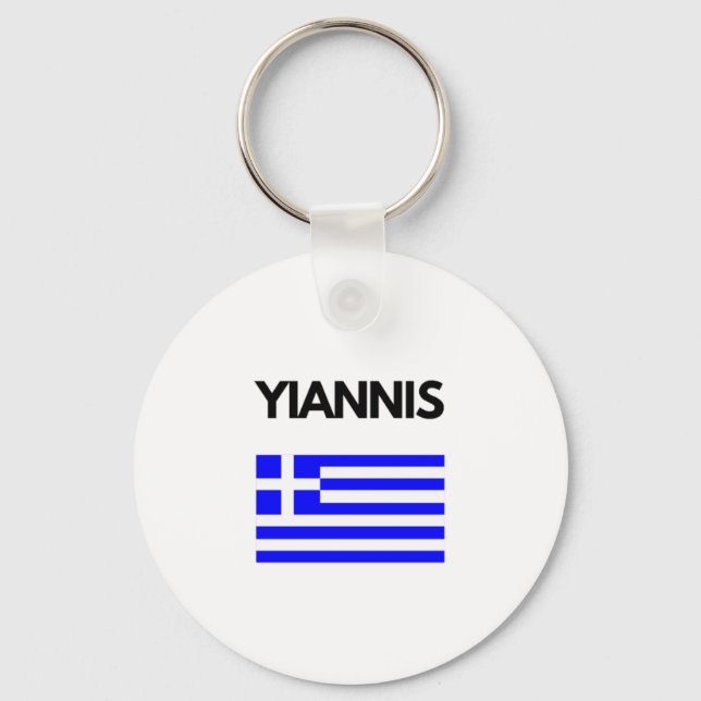 Yiannis Greek Name with Greek Flag Design Key Ring (Front)