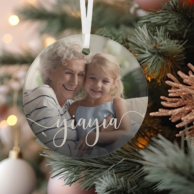 Yiayia Grandma Script Overlay Glass Tree Decoration (Creator Uploaded)