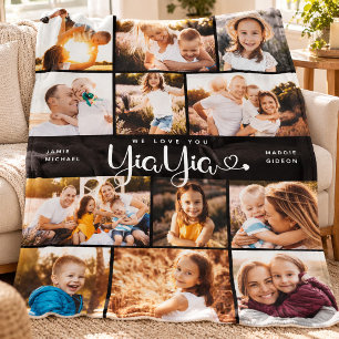 YiaYia We Love you Hearts Modern Photo Collage Fle Fleece Blanket