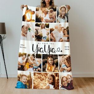 YiaYia We Love you Hearts Modern Photo Collage Fleece Blanket