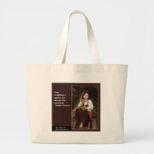 Yiddish Saying Regarding Apples & Graphic Large Tote Bag