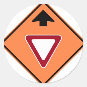 Yield Ahead Construction Zone Highway Sign Classic Round Sticker