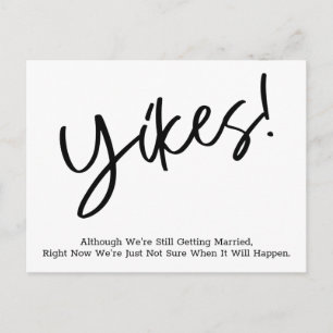 "Yikes! Simple Funny Postponed Wedding Update Postcard