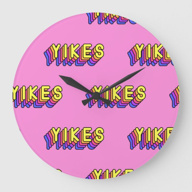 Yikes Words: Pink Vintage Wallpaper. Large Clock (Front)
