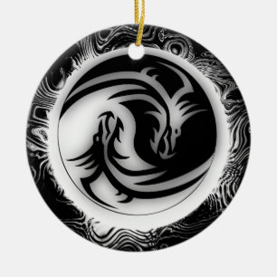 Yin and Yang Asian Dragons Ceramic Ornament