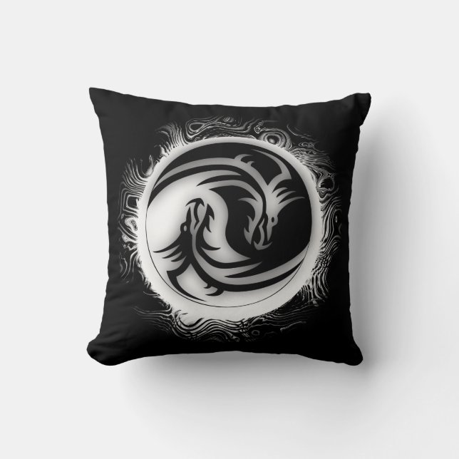 Yin and Yang Asian Dragons Cushion (Front)