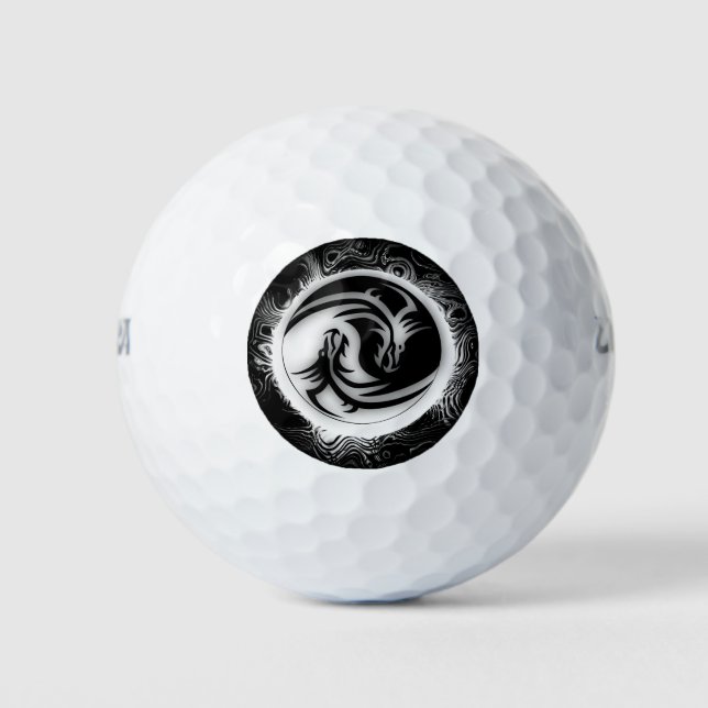 Yin and Yang Asian Dragons Golf Balls (Front)