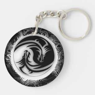Yin and Yang Asian Dragons Key Ring
