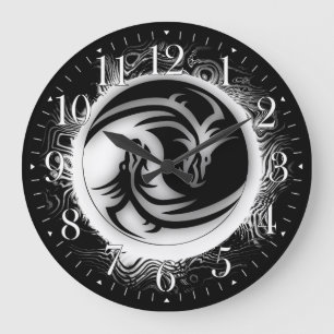 Yin and Yang Asian Dragons Large Clock