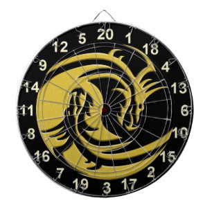 Yin and Yang black and gold dragon dart board