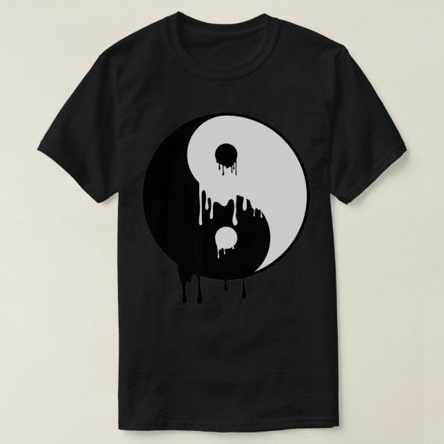 Yin And Yang Black White Paint Melting Drops Brush T-Shirt (Design Front)