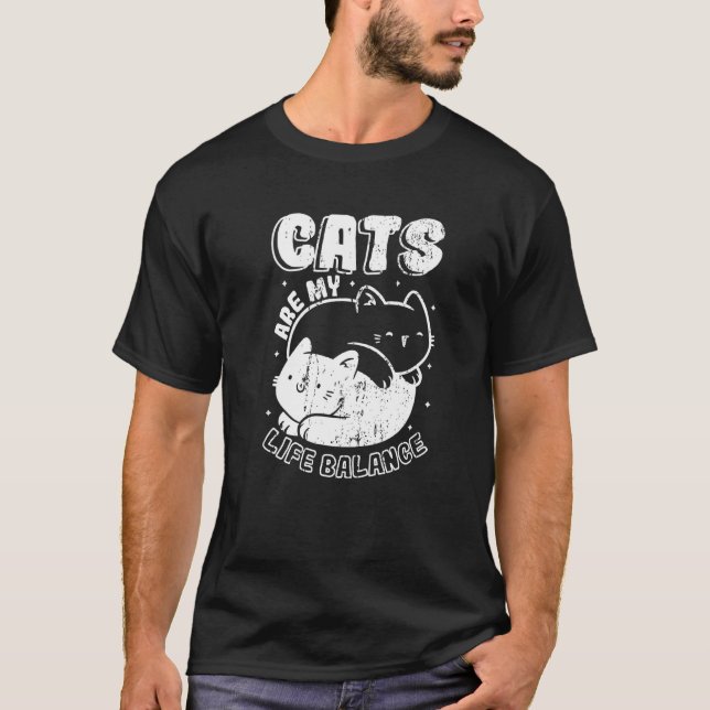 Yin And Yang Cats Life Balance Cute Cat T-Shirt (Front)