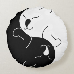 Yin and Yang Cats - Round Pillow