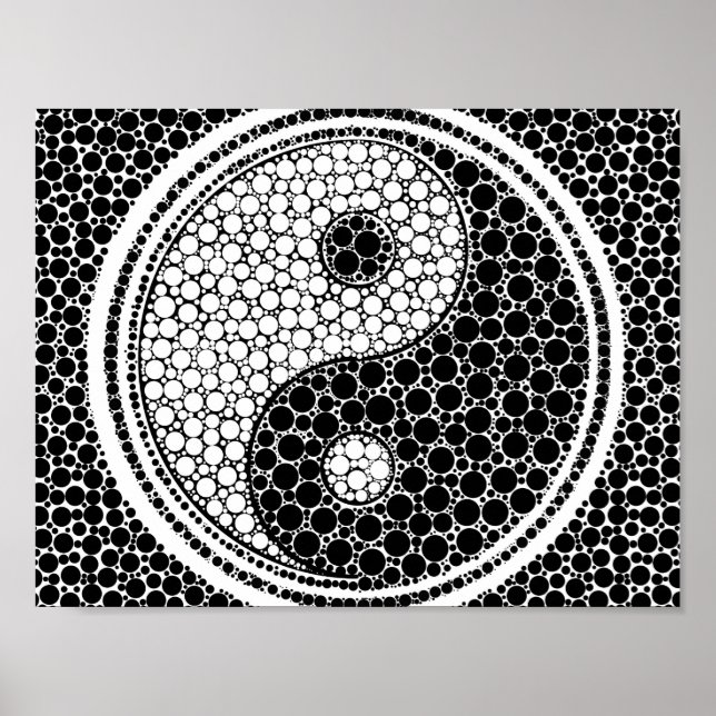 Yin and Yang Dot Art Black and white Poster (Front)