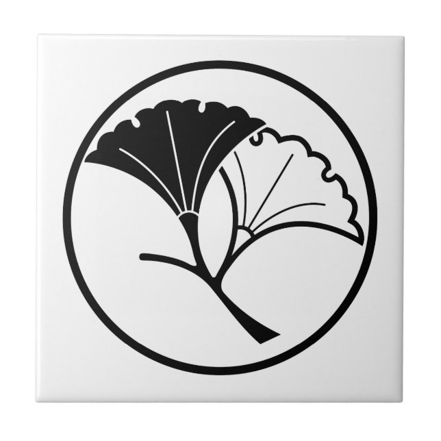 Yin and yang ginkgo leaves in threadlike ring ceramic tile (Front)