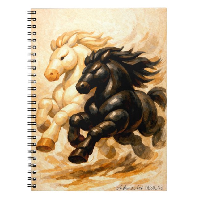 Yin and Yang Horses – Dynamic Duality Illustration Notebook (Front)