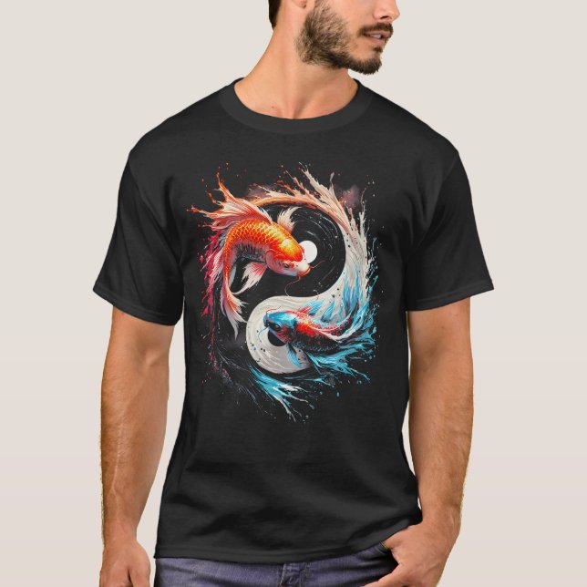Yin And Yang Japanese Koi Fish Art Graphic Yinyang T-Shirt (Front)
