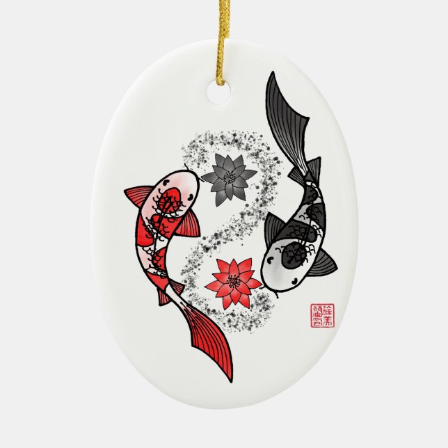 Yin and Yang Koi Fish Ceramic Ornament (Front)