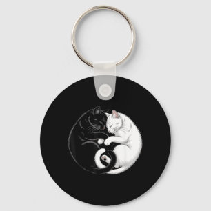 Yin And Yang Pet Cat Black White Cats Key Ring