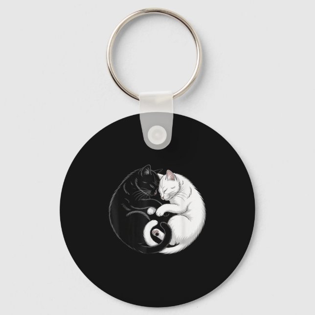 Yin And Yang Pet Cat Black White Cats  Key Ring (Front)