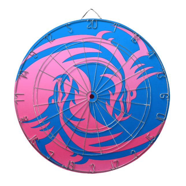 Yin and Yang pink and blue dragon Dartboard (Front)