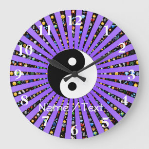 Yin and Yang purple emoji Large Clock