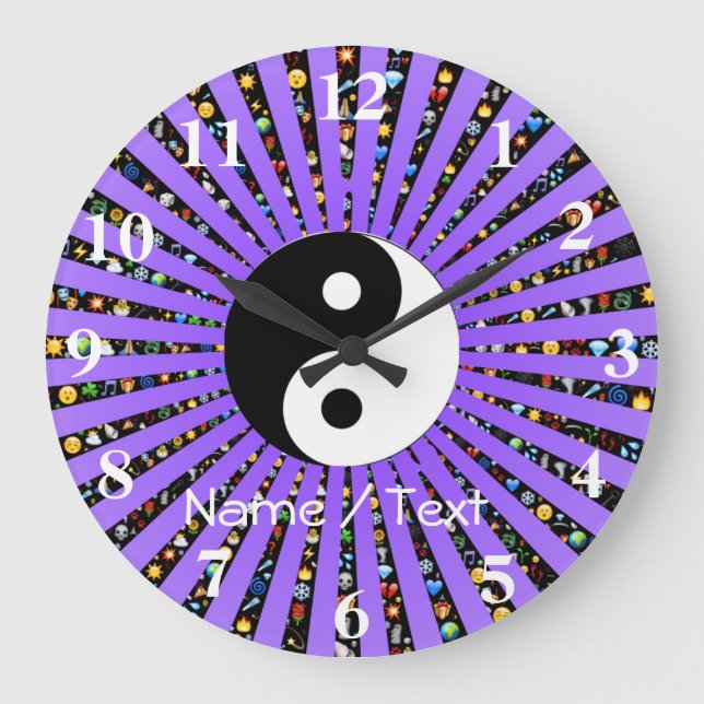 Yin and Yang purple emoji Large Clock (Front)