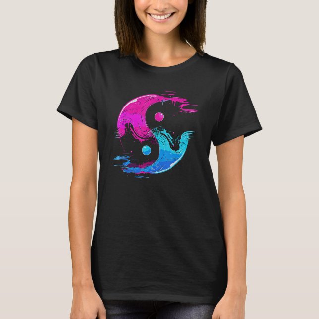 Yin and Yang Qi Gong Tai Chi Synthwave Fusion Wate T-Shirt (Front)