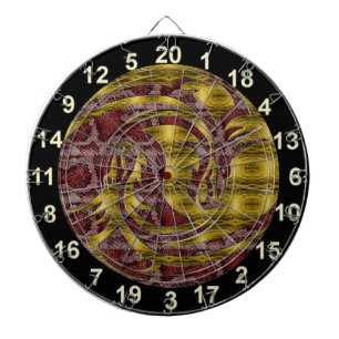 Yin and Yang red and yellow dragon dart board