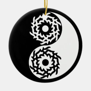 Yin and yang sign in black and white ceramic tree decoration