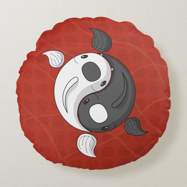 Yin and Yang the Koi Round Pillow (Front)
