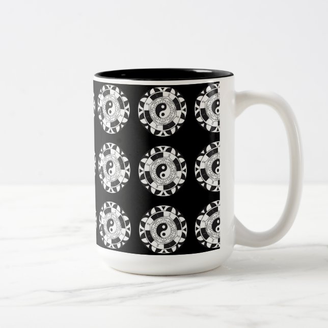 Yin and Yang Tiled Asian Symbol Black Mug (Right)