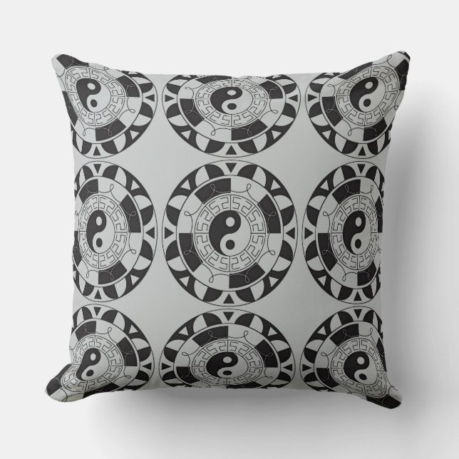 Yin and Yang Tiled Asian Symbol Pattern Pillow (Front)