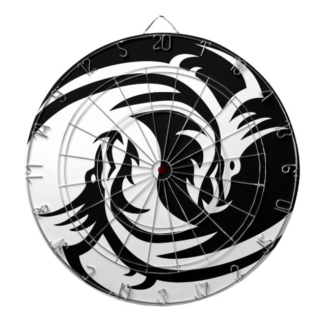 Yin and Yang white and black dragon Dartboard (Front)