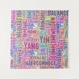 Yin Yan Nuage de Mots Texte Motif Interconnexion Tapestry