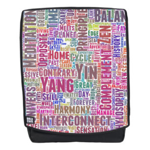 Yin Yan Nuage de Mots Texts Motif Interconnection Backpack