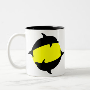 yin yand cute dolphins on sun Two-Tone coffee mug