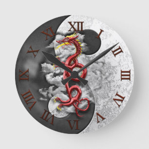 Yin Yang And Dragon Round Clock