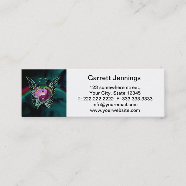 Yin Yang, Angel Wings and Heart Mini Business Card (Front)