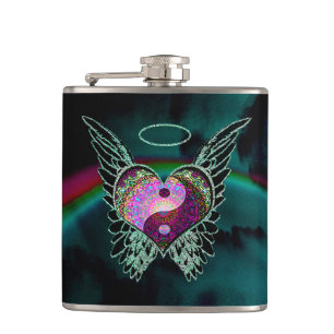 Yin Yang, Angel Wings, Heart and Stars Hip Flask